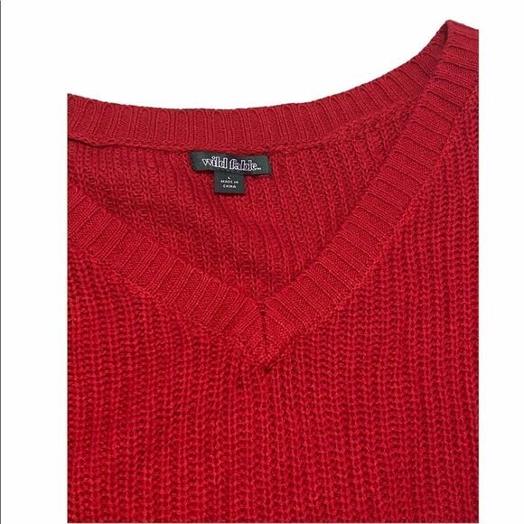 Wild Fable Sweater Cropped Knit‎ Long Sleeve V-Neck Pullover Red Large - Picture 10 of 13